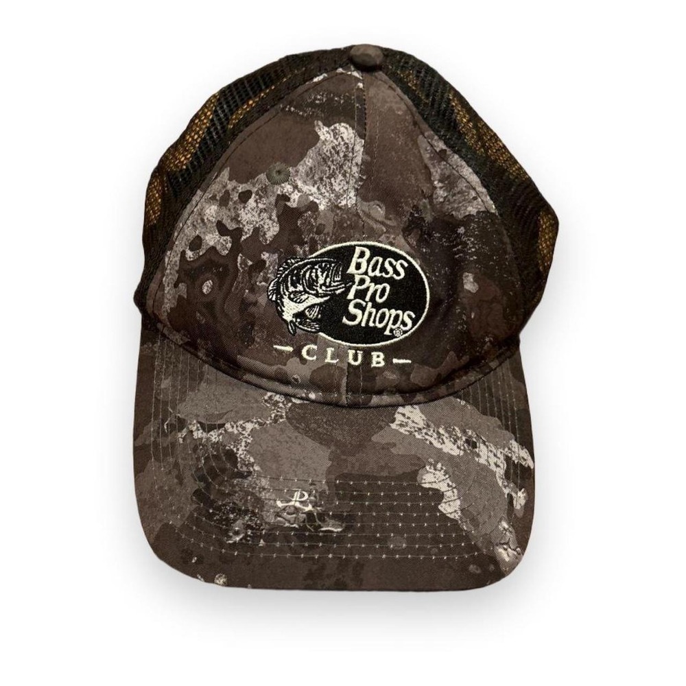 Bass Pro Shops Club Camo Mesh Trucker Hat Mens Black Brown Fishing Cap OSFM